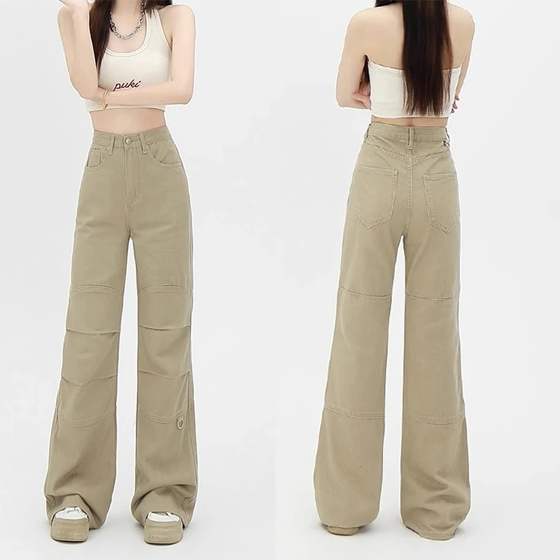 

Womann High Waist American Cargo Jeans Female Casual Baggy Gothic Punk Pants Girls Designer Loose Khaki Denim Wide Leg Trousers