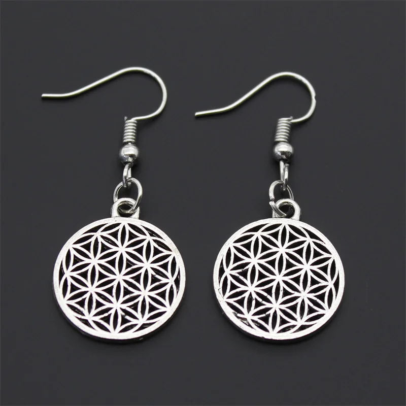 1 Pair Flower of Life Buddhist Round Earrings Yoga Charm Cutout Pendant Earrings for Women Party Jewelry Gifts