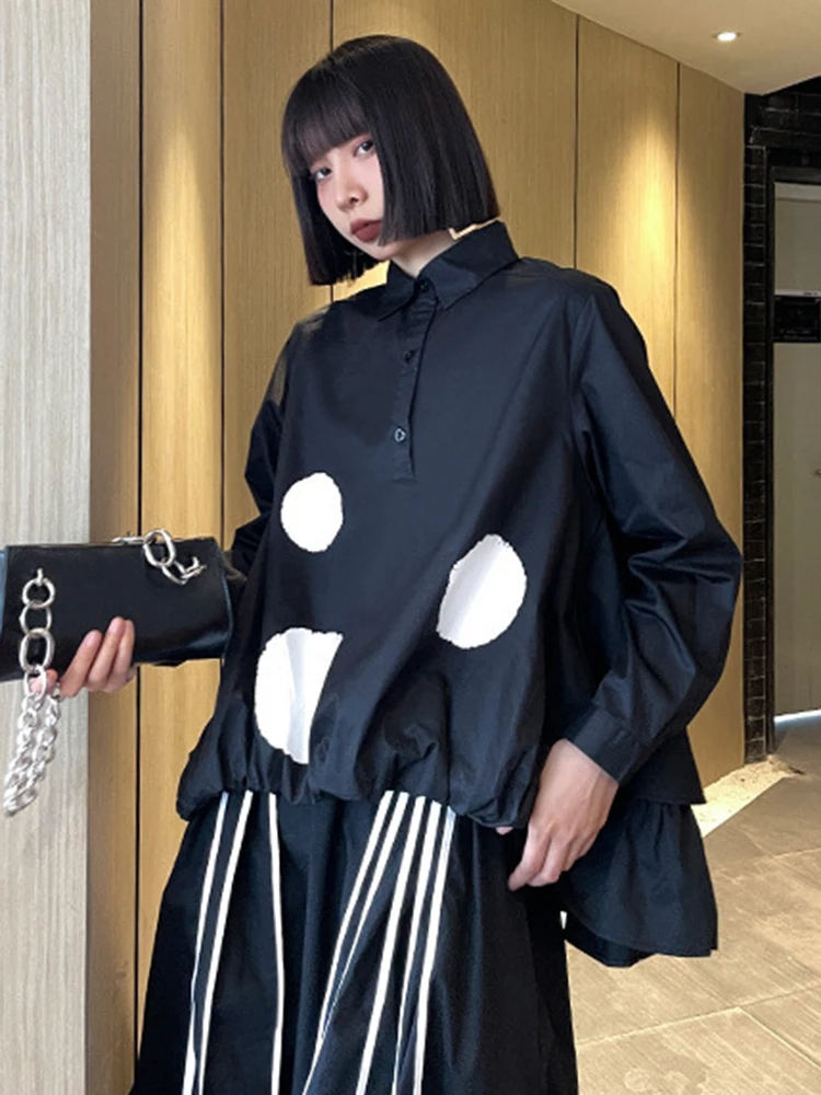 

Рубашка с цветным принтом и круглым принтом, женская осенняя одежда, эластичный пояс, свободные модные топы, женские повседневные рубашки, блузки 2025