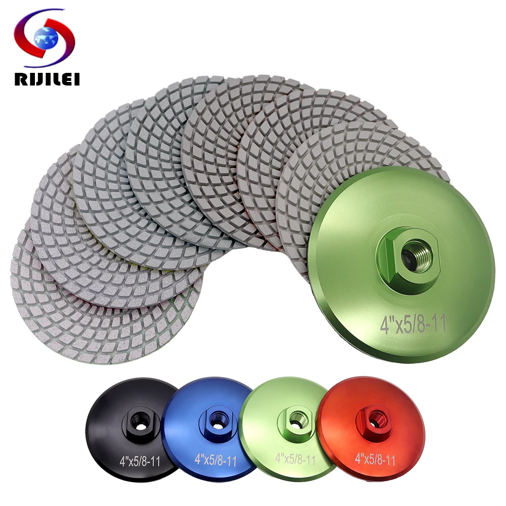 8 Pcs/Set 4 Inch Wet Polishing Pad Sharp 100mm Flexible Diamond Polishing Pad Marble Granite Stone With Aluminium Backer Pad