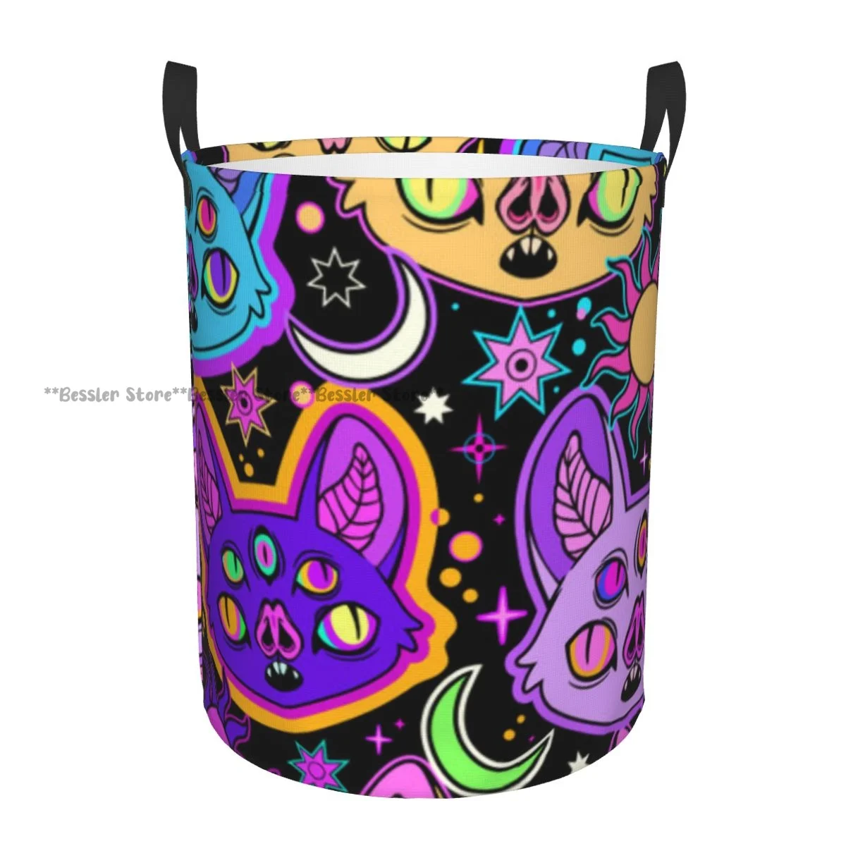 Funny Psychedelic Bats Waterproof Storage Bag Household Dirty Laundry Basket Folding Clothes Organizer