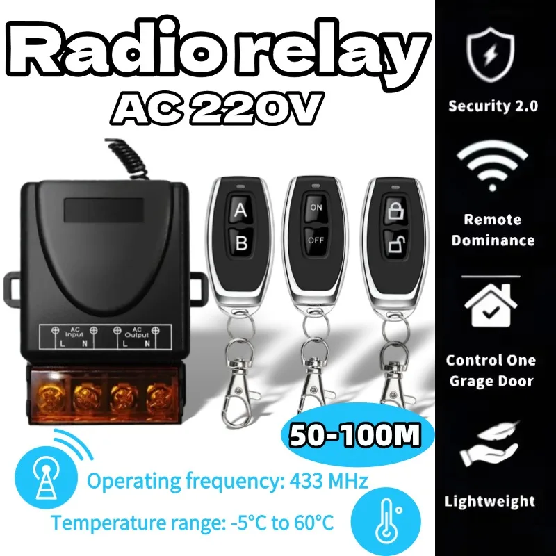 433Mhz Wireless Remote Control Switch AC 110V 220V 10A Relay 1CH Receiver Controller and 2botton RF 433 Mhz Transmitter