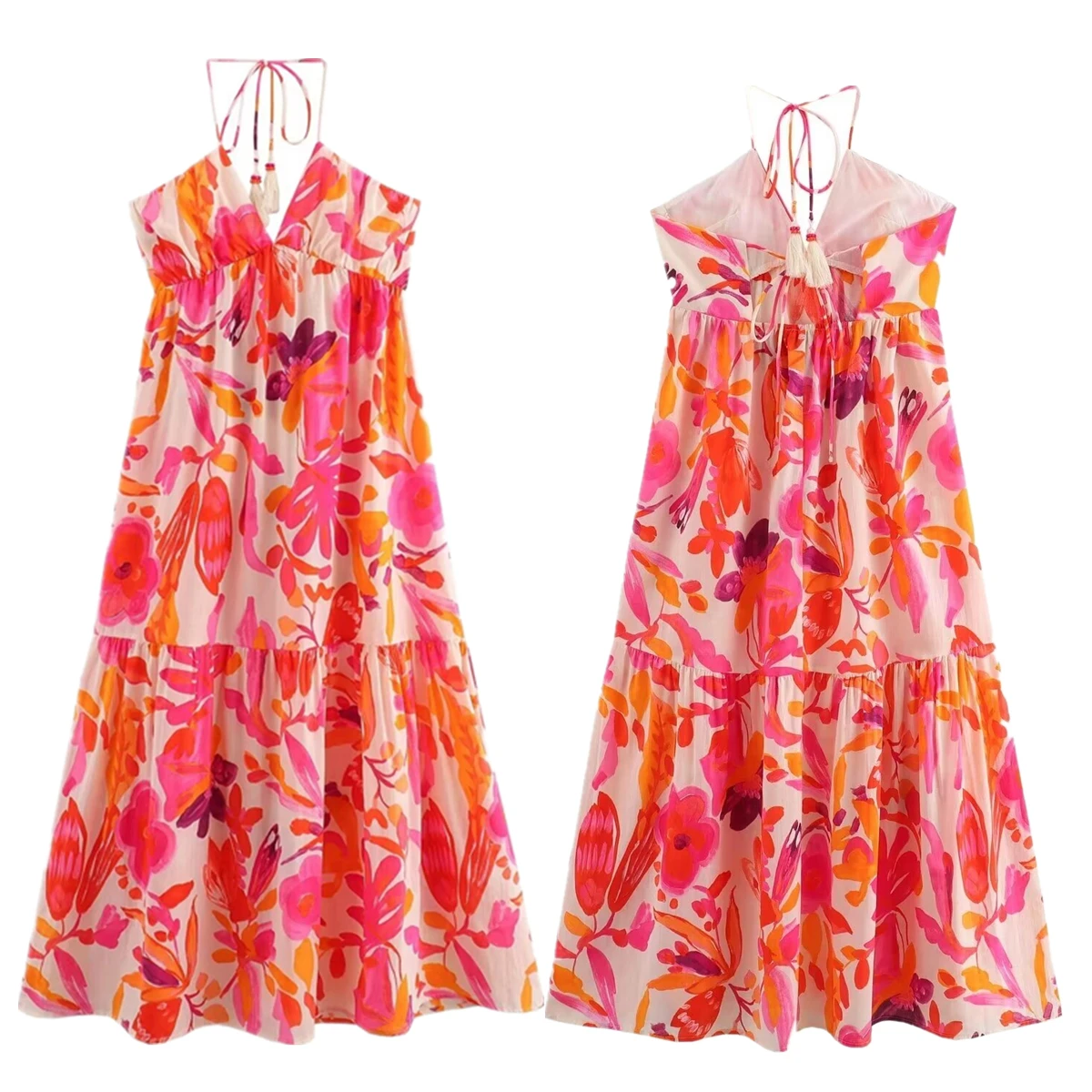 

Maxdutti Vestidos Fashion Ladies Strap Dress Women Floral Print Vacation Loose Summer Dress