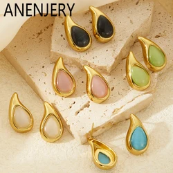 ANENJERY 316L Stainless Steel Water droplets Colorful Stone Drop Oil Irregular Earrings For Women Special French Jewelry Gift