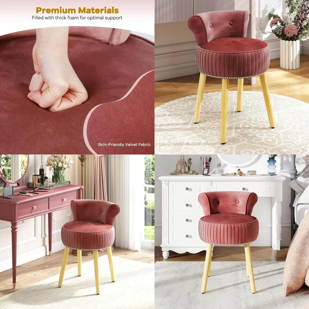 

Elegant Upholstered Accent Chair with Low Back, Solid Wood Legs, Ideal for Vanity, Bedroom, or Living Room (Bury & Natural)