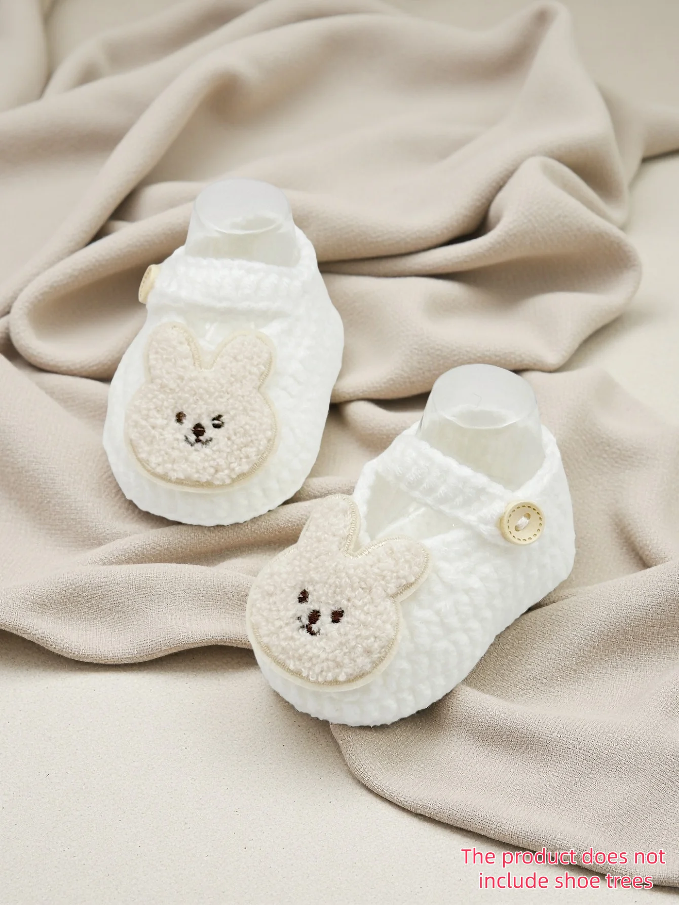 

1 Pair Infant White Mary Jane Booties with Bunny Design, Soft Crochet Baby Shoes, 0-12 Months