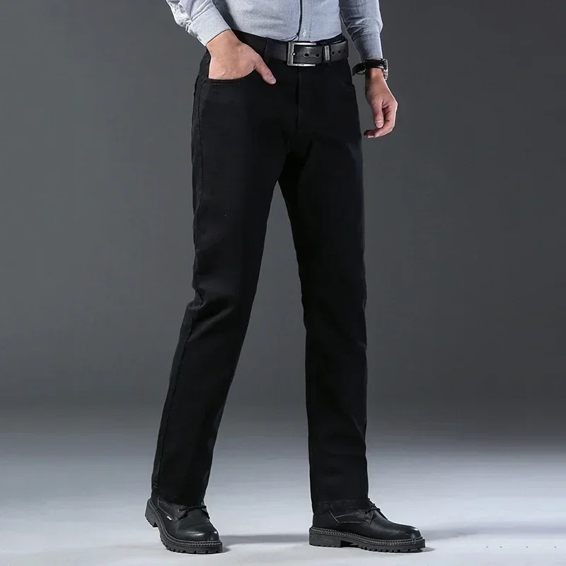 2026 Men High Quality Solid Color Jeans Male Business Causal Straight Leg Denim Trousers Classic Slim Fit Versatile Pants