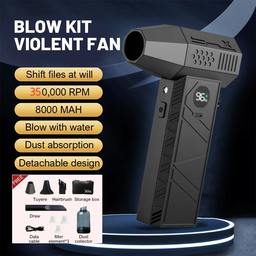 Violento Turbo Fan Motore Brushless 35000RPM con Luce LED 8000mAh Con Display di Ricarica Batteria Staccabile Ventilatore di Ricambio