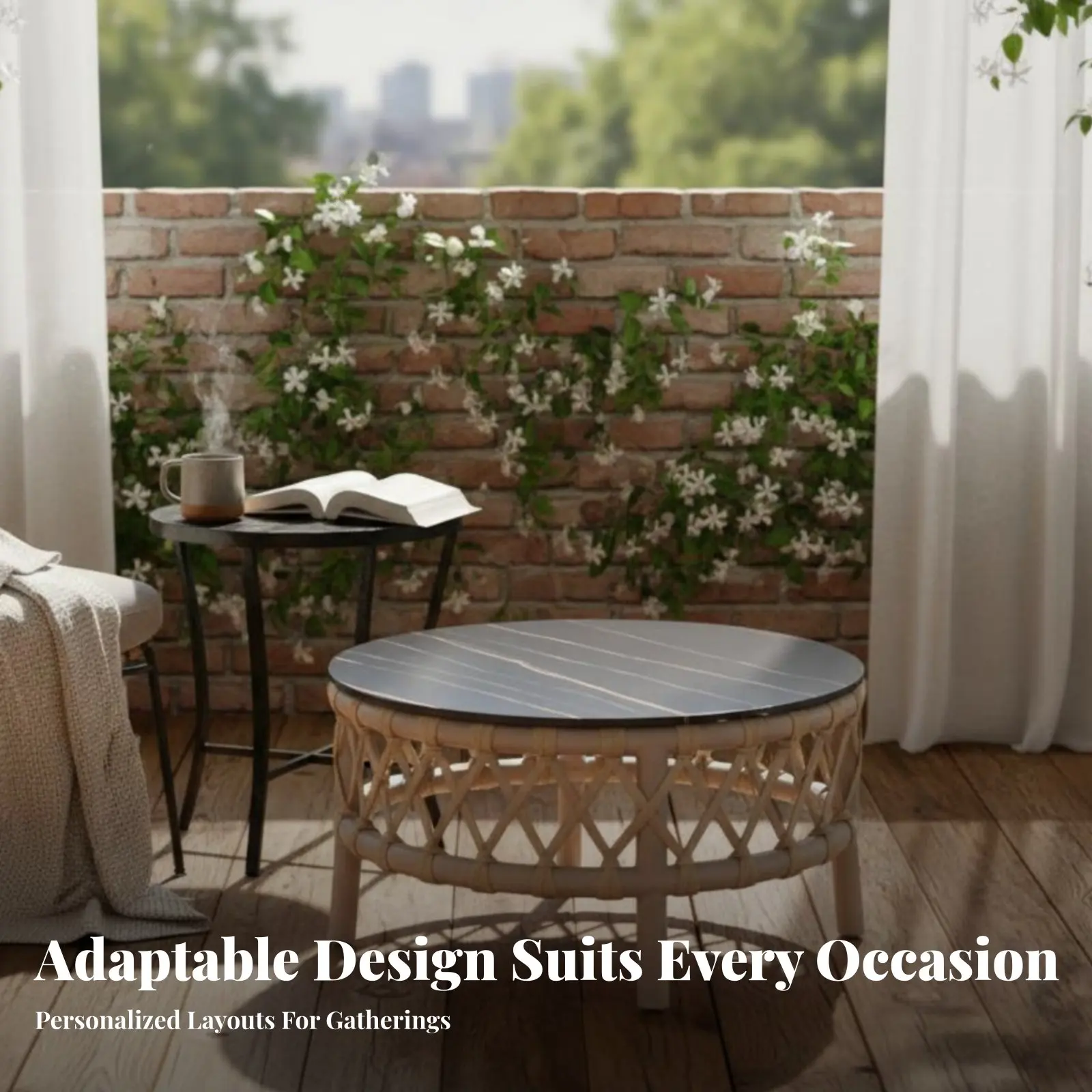

Circular Daybed Waterproof Sectional Wicker Lounger Weather-Resistant Thick pads for Families