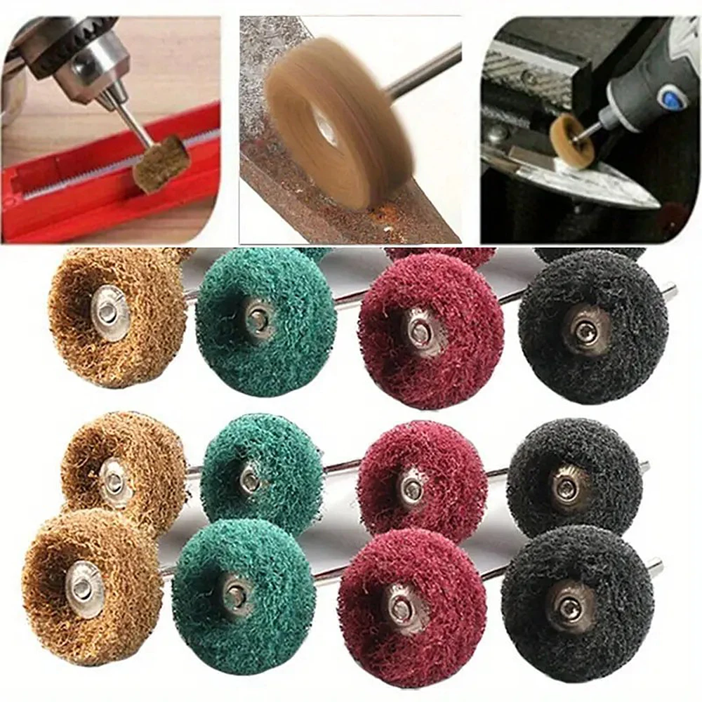 12pcs Mini Brush Scouring Pad Abrasive Wheel Nylon Fiber Grinding Sanding Head Buffing Polishing Wheel 