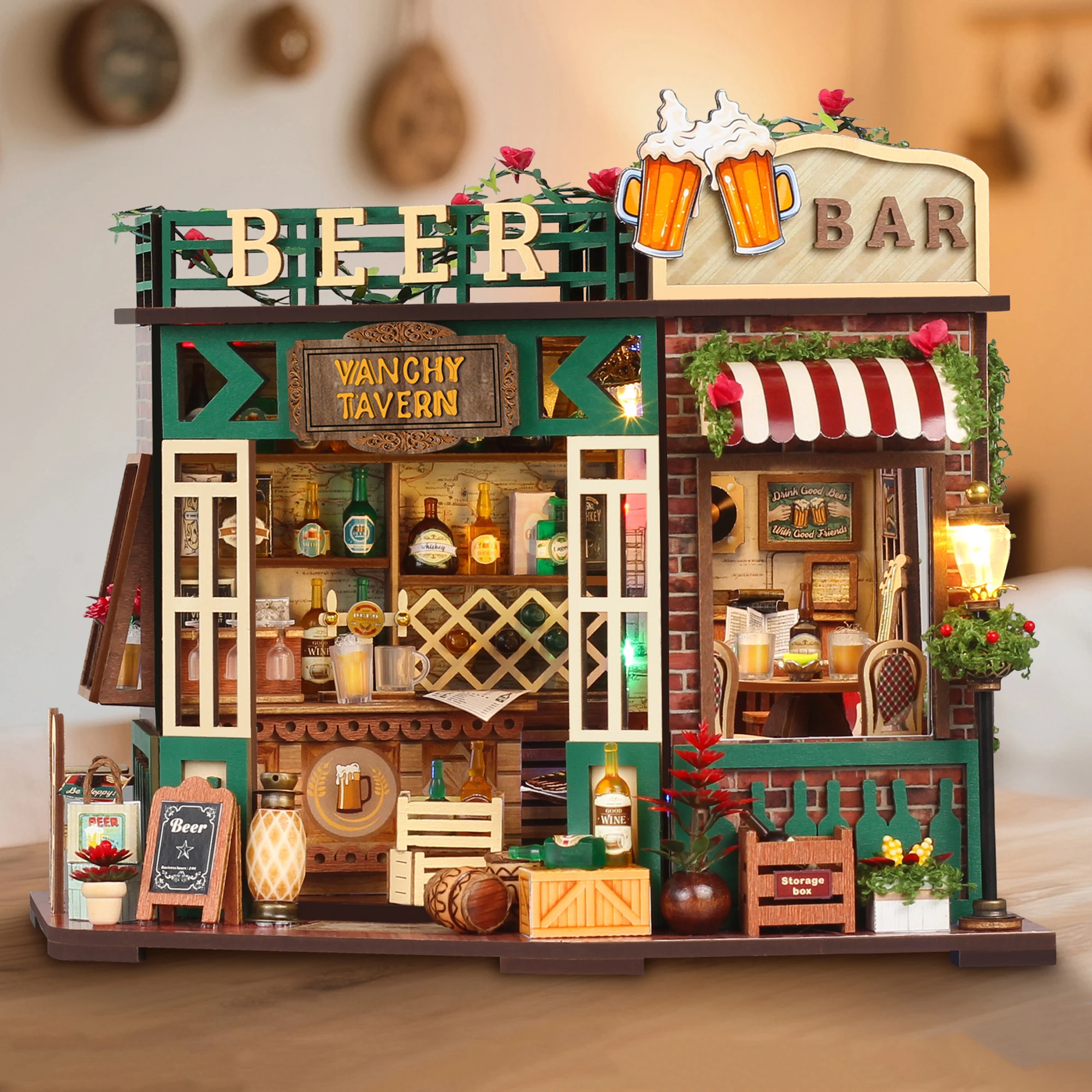 DIY Tavern Casa Holz Miniatur Modellbausatz 3D Puzzle Puppenhäuser mit Möbel Puppenhaus für Freunde Geburtstagsgeschenke