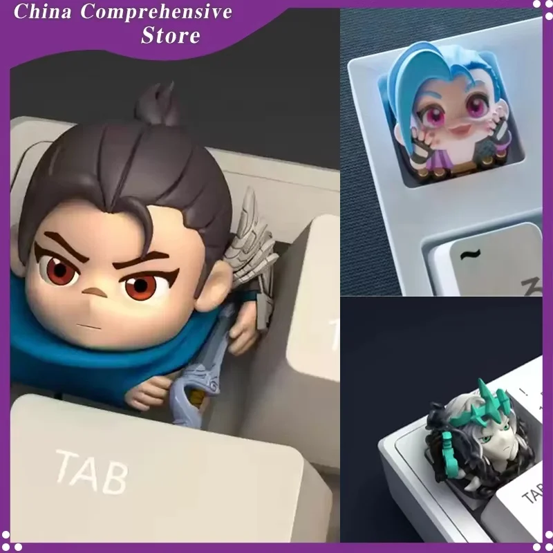 أغطية مفاتيح محيطية جديدة من Yasuo Viego Jinx Ahri Ashe Zeri Seraphine Caitlyn Kiramman زينة شخصية للوحة المفاتيح الميكانيكية