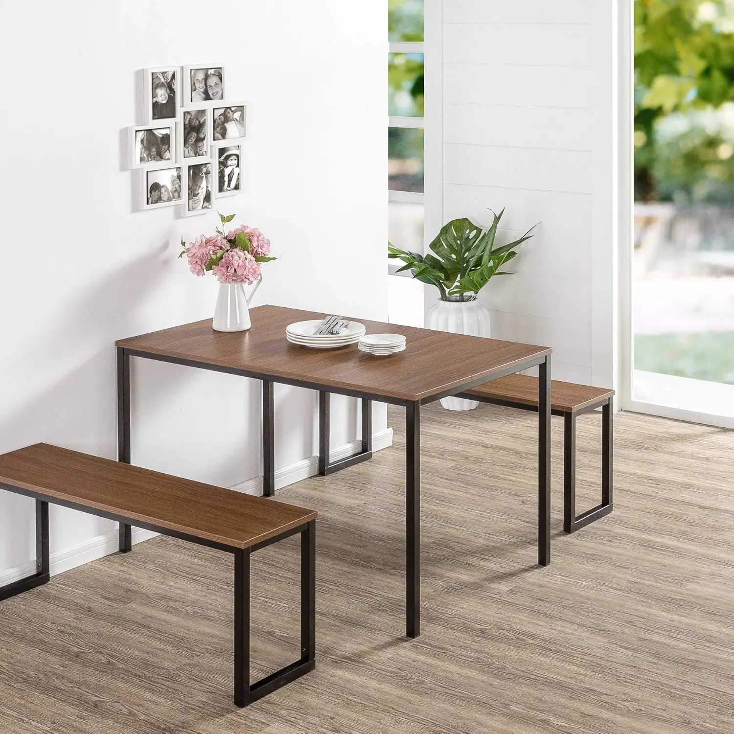 with Two Benches | 3 Pieces Dining Set | Easy Assembly Industrial Dining Table F Louis Modern Studio Soho White Dining Table Set