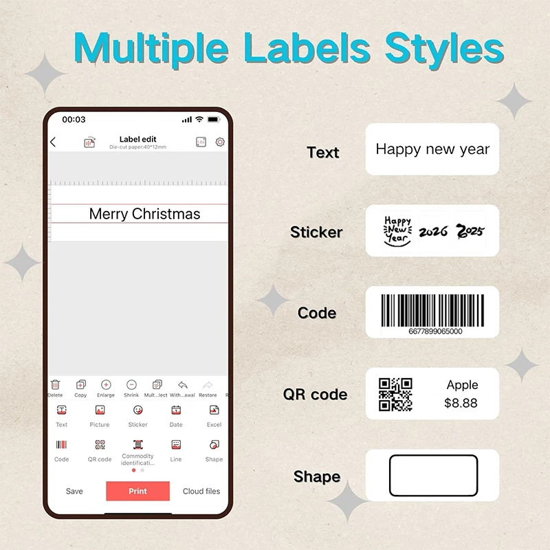 Marklife P15 Mini Thermal Label Printer Bluetooth Wireless Adhesive Sticker Labeling Machine DIY Barcode Tags OT 3PK Label Paper