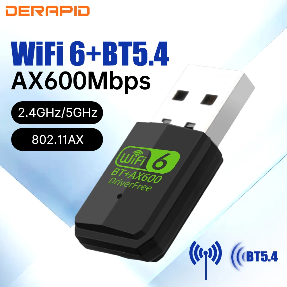 WiFi 6 AX600/AX900 Bluetooth 5.4 WiFi USB Adapter Wireless Network Card 2.4G&5GHz Wi-Fi For PC/Laptop Win10/11 Driver Free