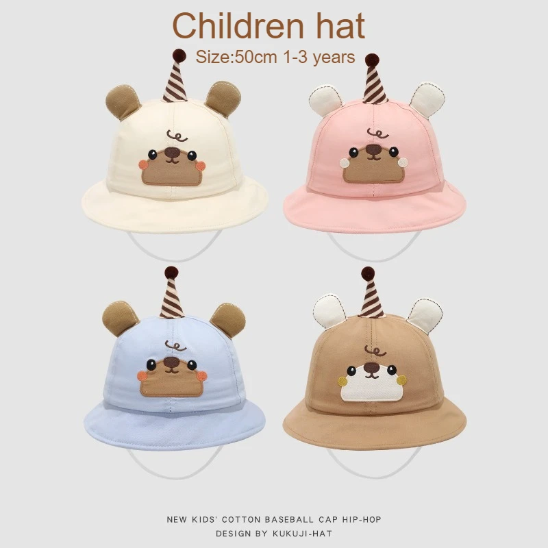 

Милая детская панама с медведем для вечеринок, 50 см, для детей 1-3 лет, летняя уличная мягкая солнцезащитная шляпа, детская панама-рыбак, новая пляжная кепка с мультяшным принтом
