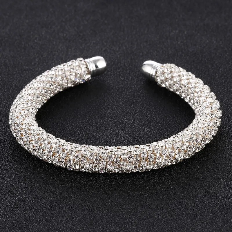 Open Cuff Bracelets Bangles For Women Gold Silver Color Crystal Rhinestone Chain Expandable Bracelet Jewelry Gift High Quality