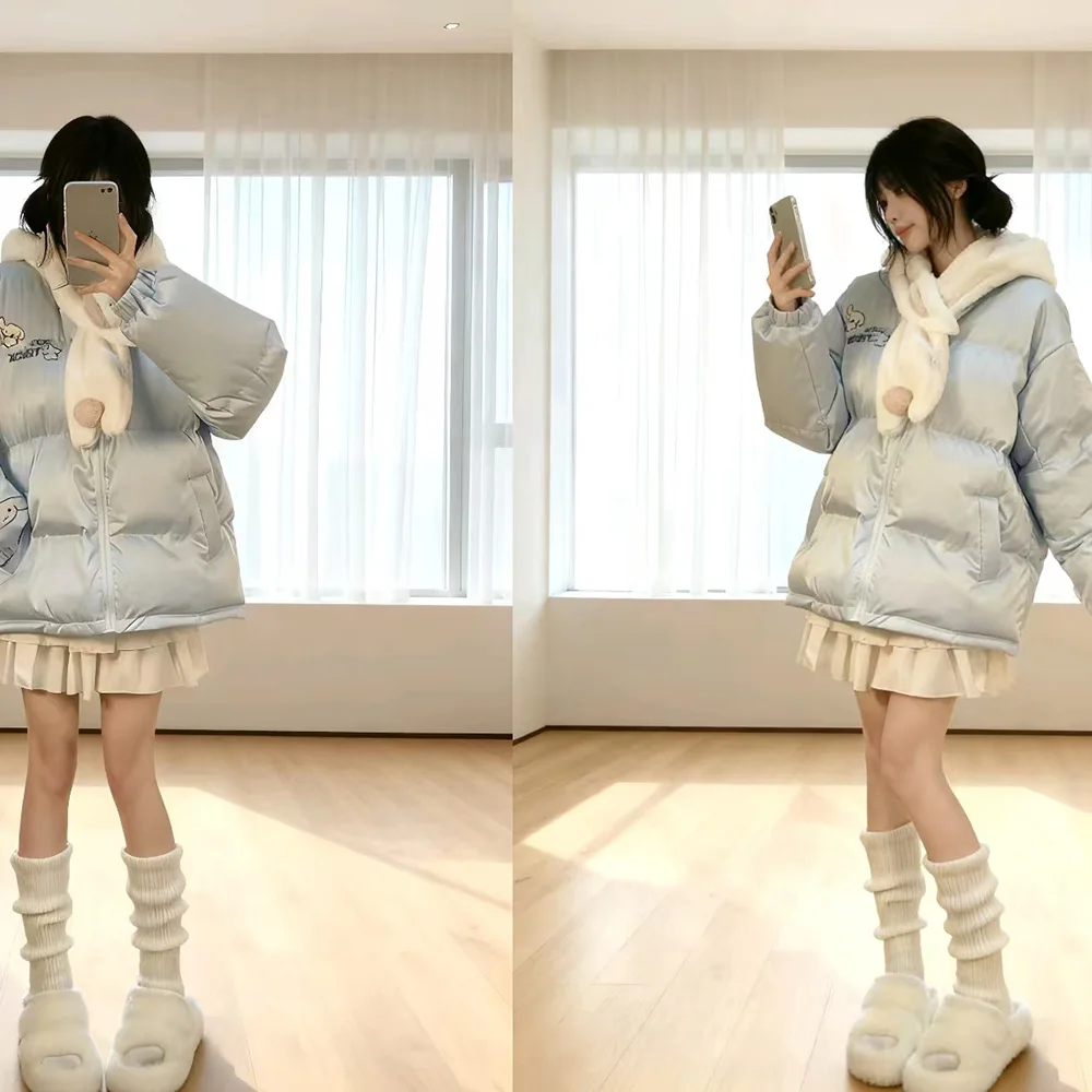 الشتاء سينامورول المرأة مقنعين أسفل سترة الكرتون الملابس القطنية أنيمي التطريز رشاقته معطف دافئ لطيف الترفيه معطف فضفاض #1