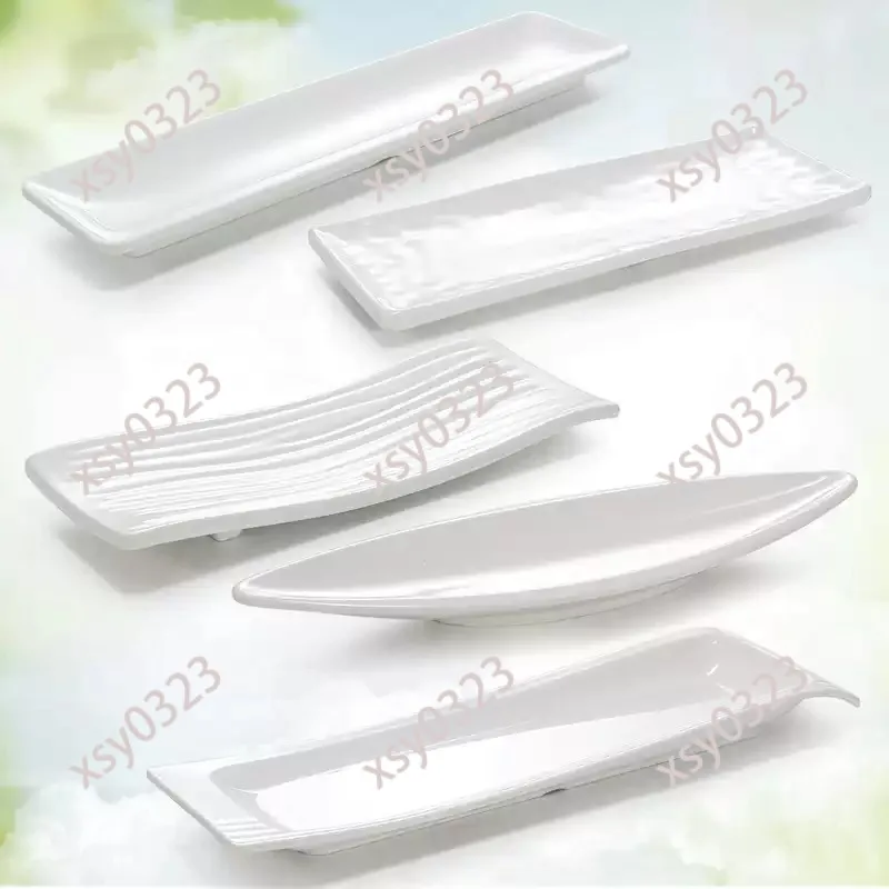 Melamine Rectangular Plate, White Long Flat Tray for Sushi Sashimi Hot Pot Commercial Catering