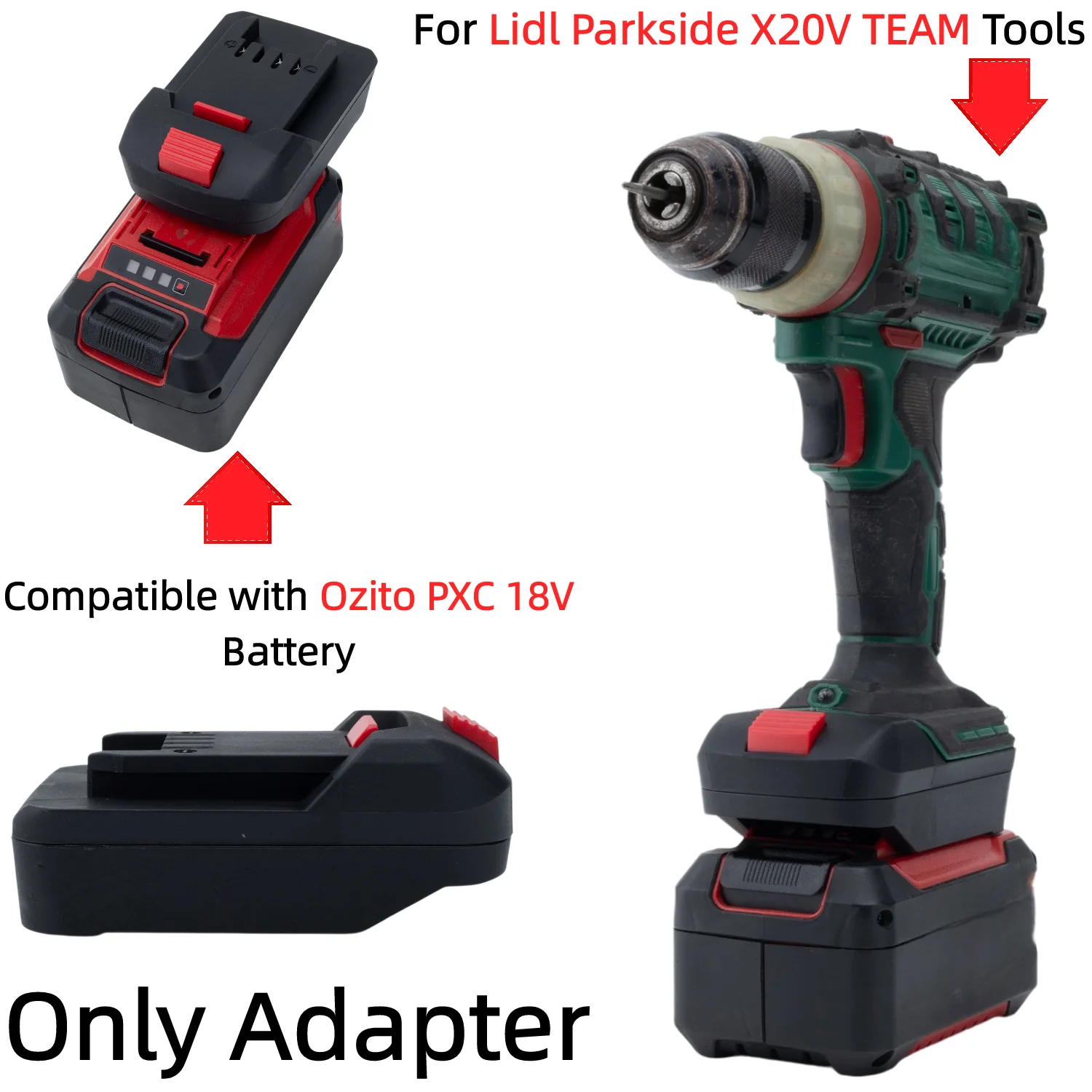 Battery Adapter/Converter for Ozito PXC 18V Lithium-ion Battery TO Lidl Parkside X20V TEAM Drill Impact Wrench(Only Adapter)