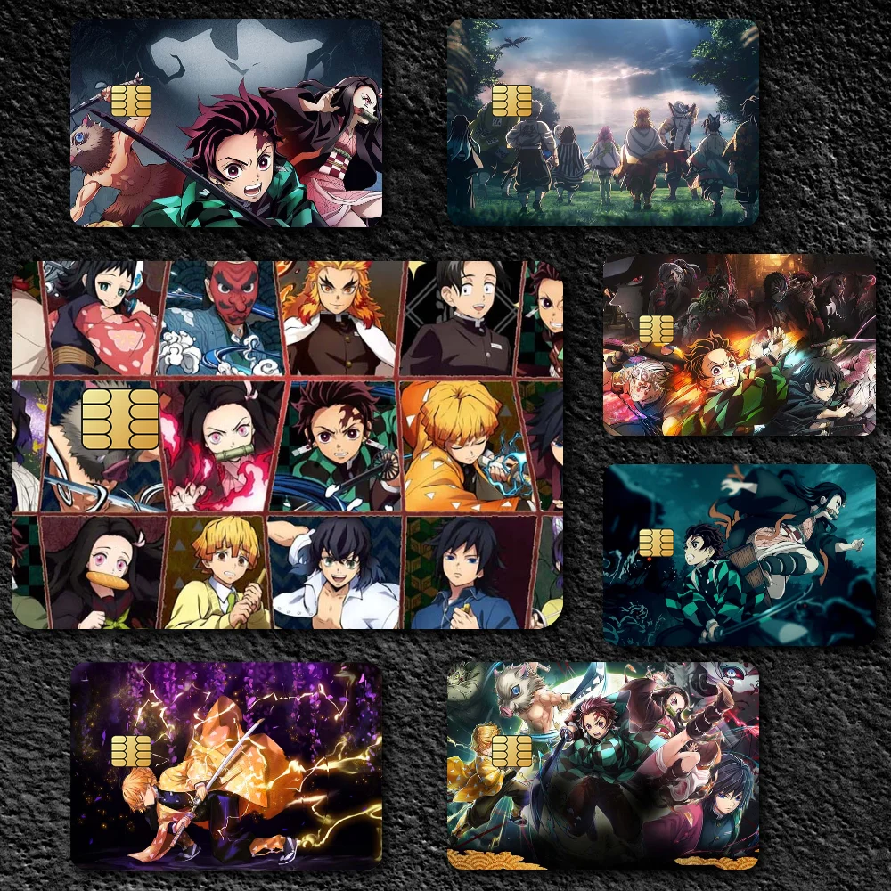 D-Demon Slayer Anime Fashion Waterproof Scratch Pattern New Stickers Decoration 4 PCS Card Cover