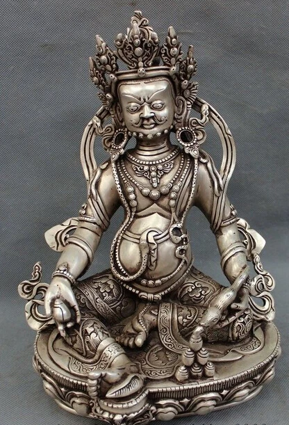 

decoration bronze factory outlets Tibet Silver 12" Tibet Silver Buddhist Temple Joss Yellow Jambhala Wealth God Buddha Statue