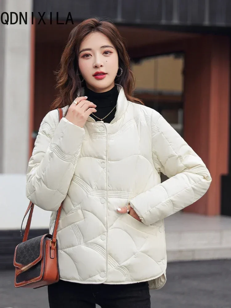 Winter Jacket Women Parkas Warm Stand Collar Pocket Small Cotton Clothes Coat Leisure Long Sleeve Top New Short Fashion Coats