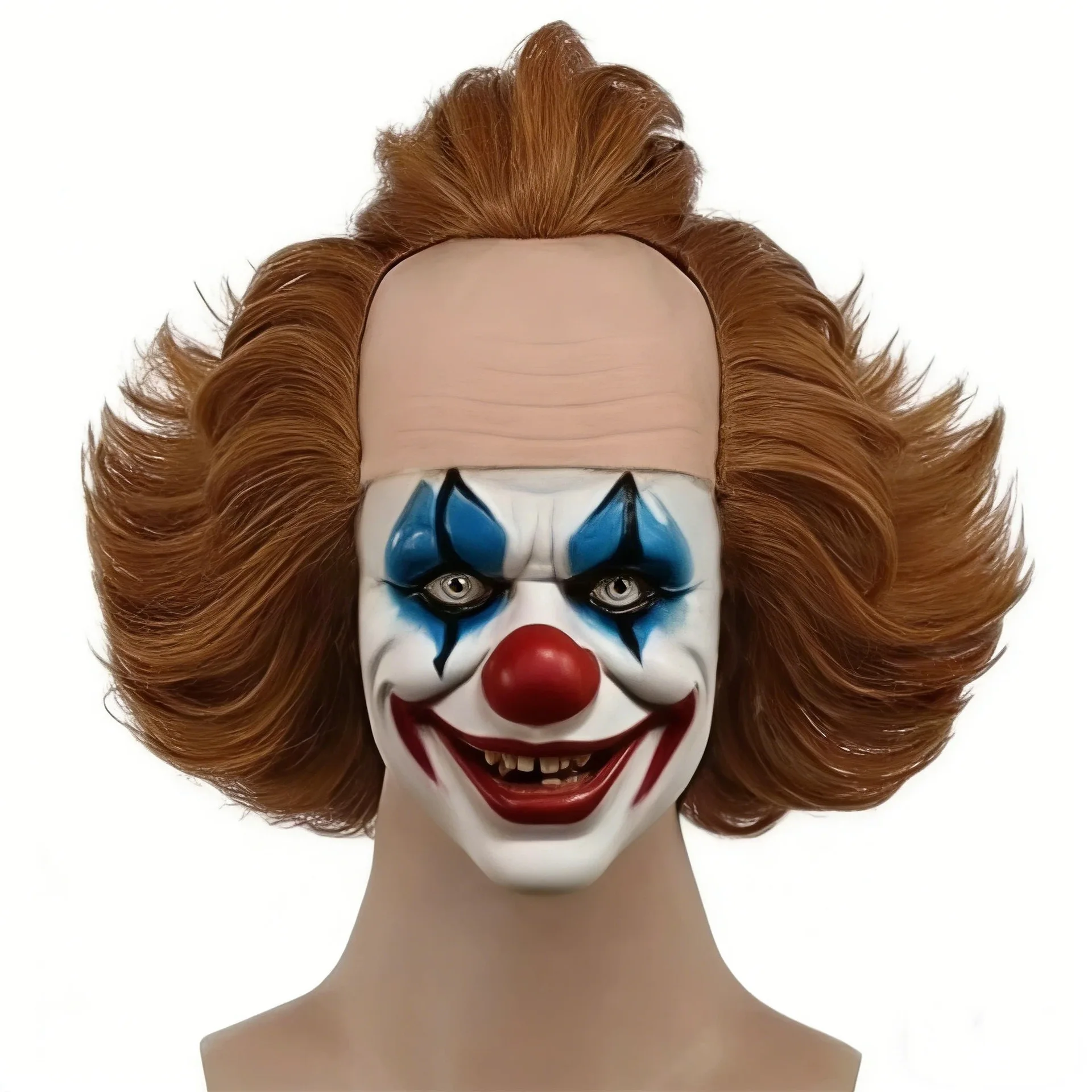

Synthetic Anime Cosplay Brown Bald Clown Inspired Scary Wig Halloween Costume Headpiece with Styled Curled Tail Hair