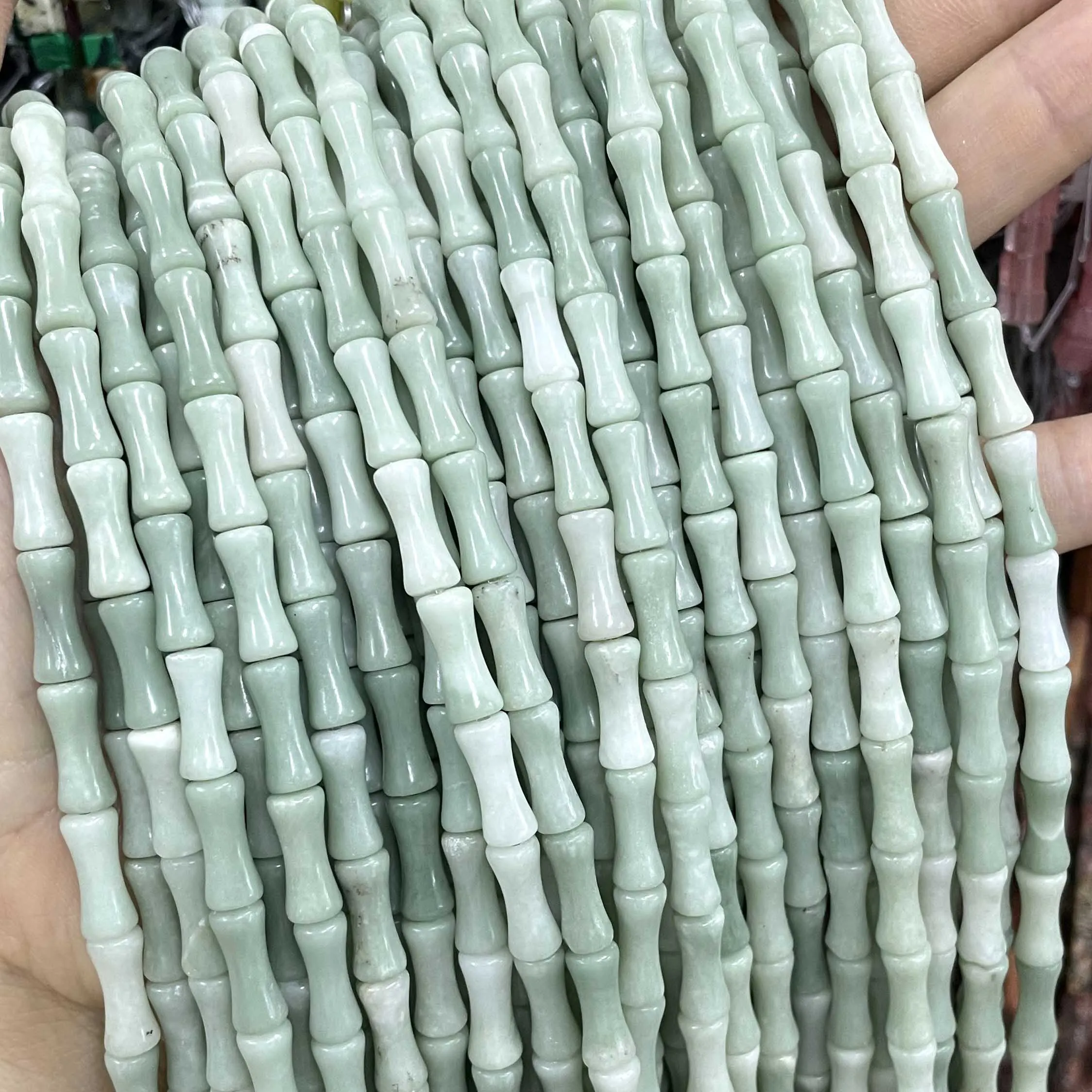 5X12Mm Natuursteen Bamboe Gezamenlijke Vorm Lichtgroene Jades Spacer Kralen Voor Sieraden Maken Diy Ketting Armbanden Accessoires