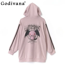 Herbst neue lose Kapuzen pullover adrette Streetwear Mode Cartoon Druck mittellange übergroße Student Hoodies Frauen y2k Tops