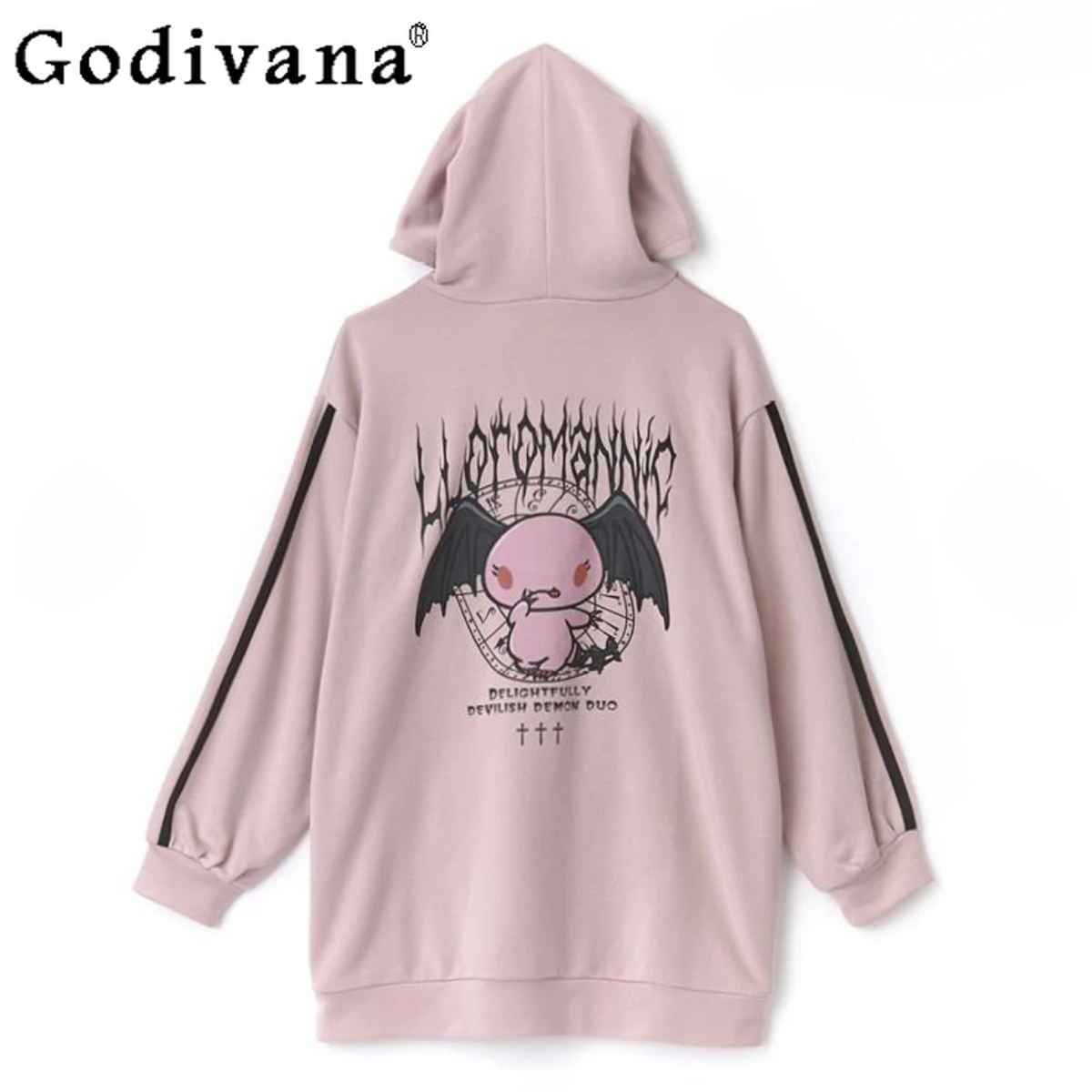 Autumn New Loose Hooded Sweatshirts Preppy Streetwear Fashion Cartoon Print Mid-Length Oversize Student Hoodies Women Y2k Tops