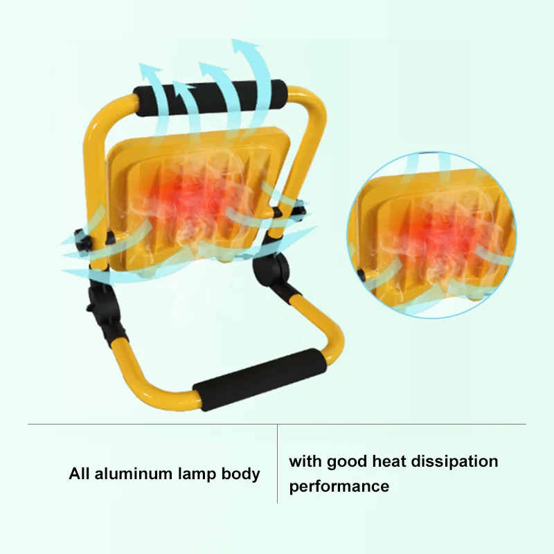 휴대용 LED 충전식 투광 조명, 50W, 100W, 방수 야외 비상 LED 리튬 이온 배터리 스포트라이트, 탐조등 플래시 라이트