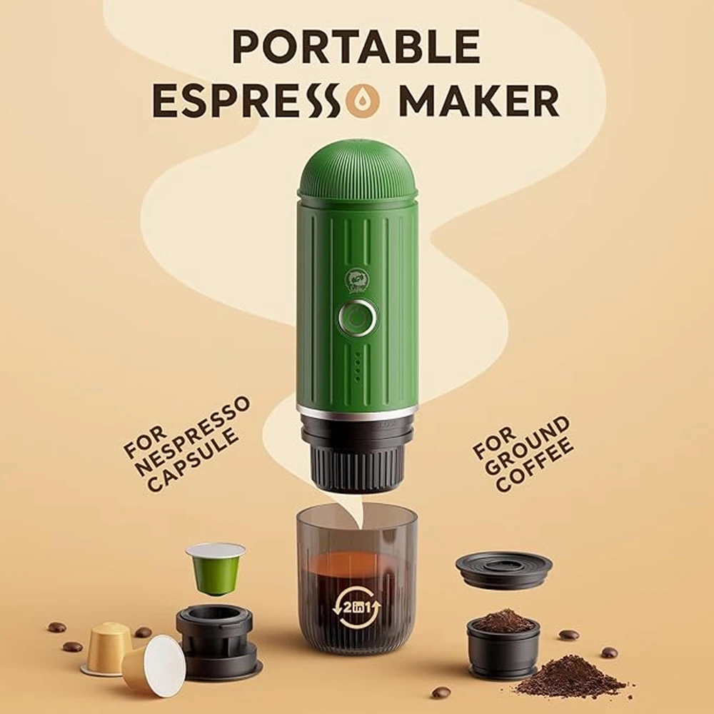 Portable Electric Espresso Machine Travel Car Self-Heating Coffee Maker for Camping With Ground Coffee & NS Capsule