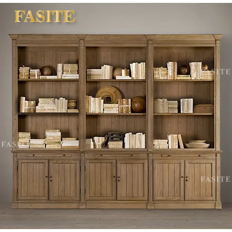 For Furniture Solid Wood Bookcase French Country Vintage Dining Side Cabinet American Oak Locker Living Room Home