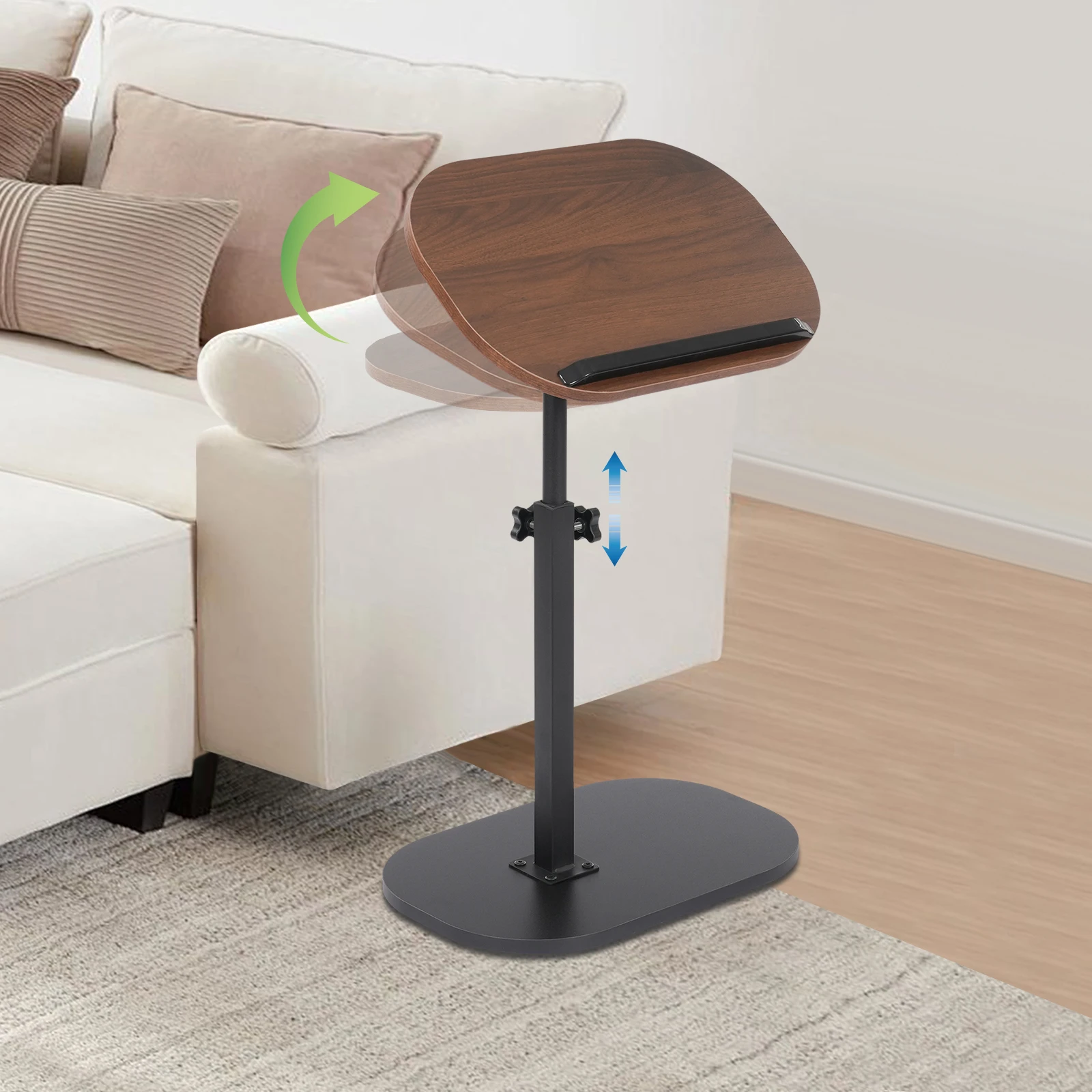 C-shaped Side Table, Small Coffee Table, Height Adjustable Side Table with 320 ° Tiltable & 360° Rotatable Tabletop