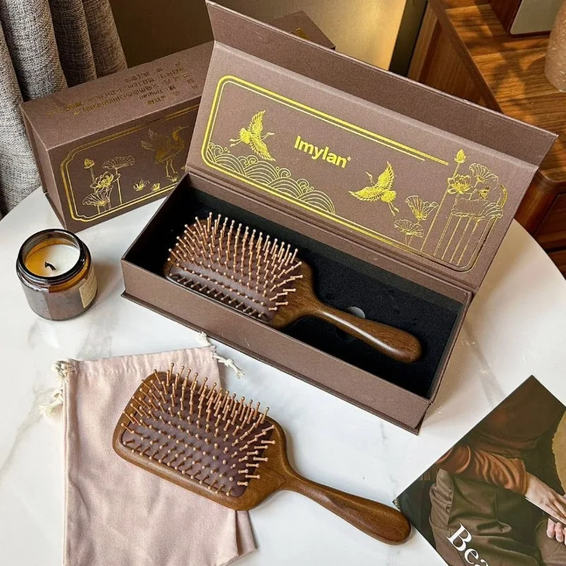 Large Golden Sandalwood Charm Air Cushion Comb Gift Box Massage Comb Smooth Out Rough Hair and Massage The Scalp