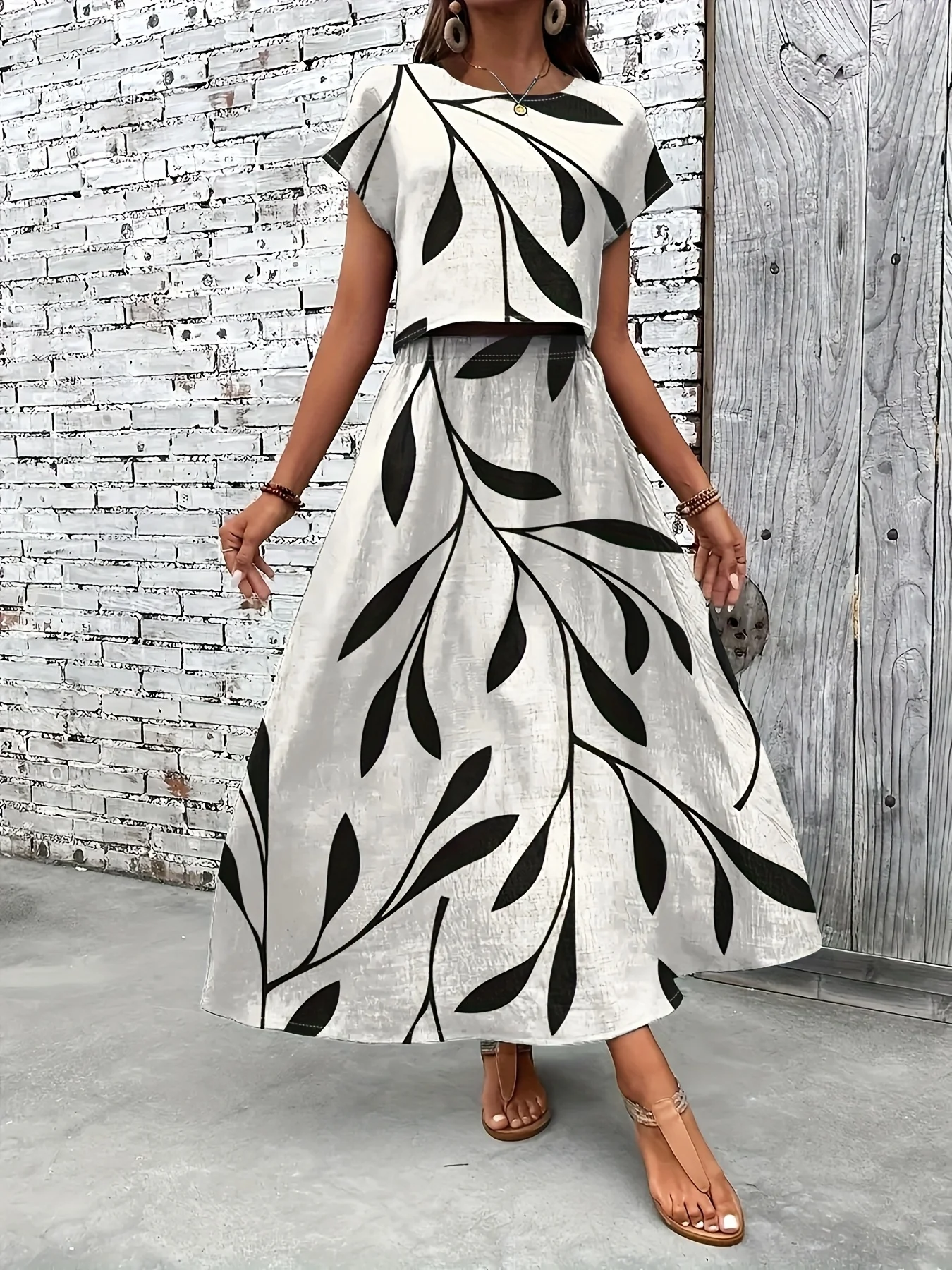 Tops e saias estampados primavera/verão para conjuntos casuais femininos