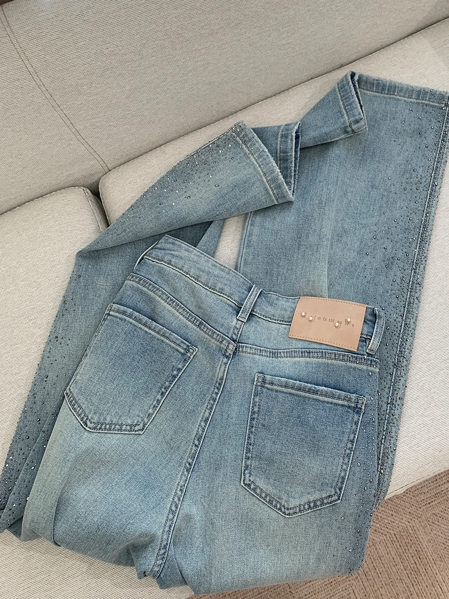 

Elegant High Waist Straight Leg Blue Jeans Women's Spring Summer Loose Fit Stretchy Slimming Wide Leg Long Pants