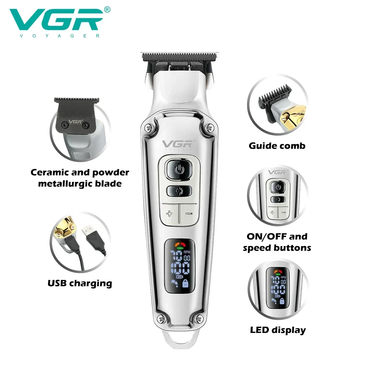 VGR Hair Trimmer Professional Hair Cutting Machine Electric Hair Clipper Barber Haircut Machine Metal Trimmer for Men V-931