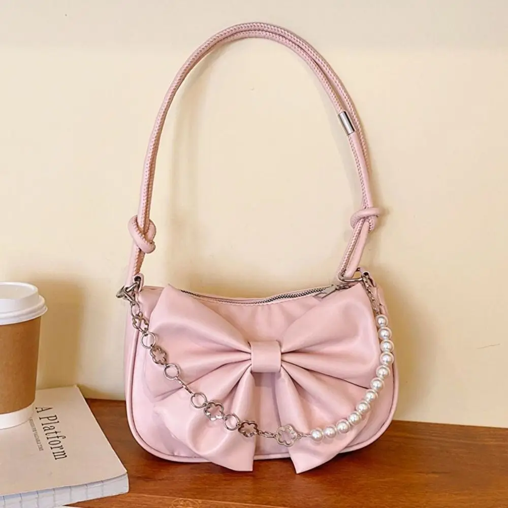 

PU Leather Bowknot Shoulder Bucket Bag Korean Style Solid Color Women Armpit Bag Casual Large Capacity Bow Tote Bag Outdoor