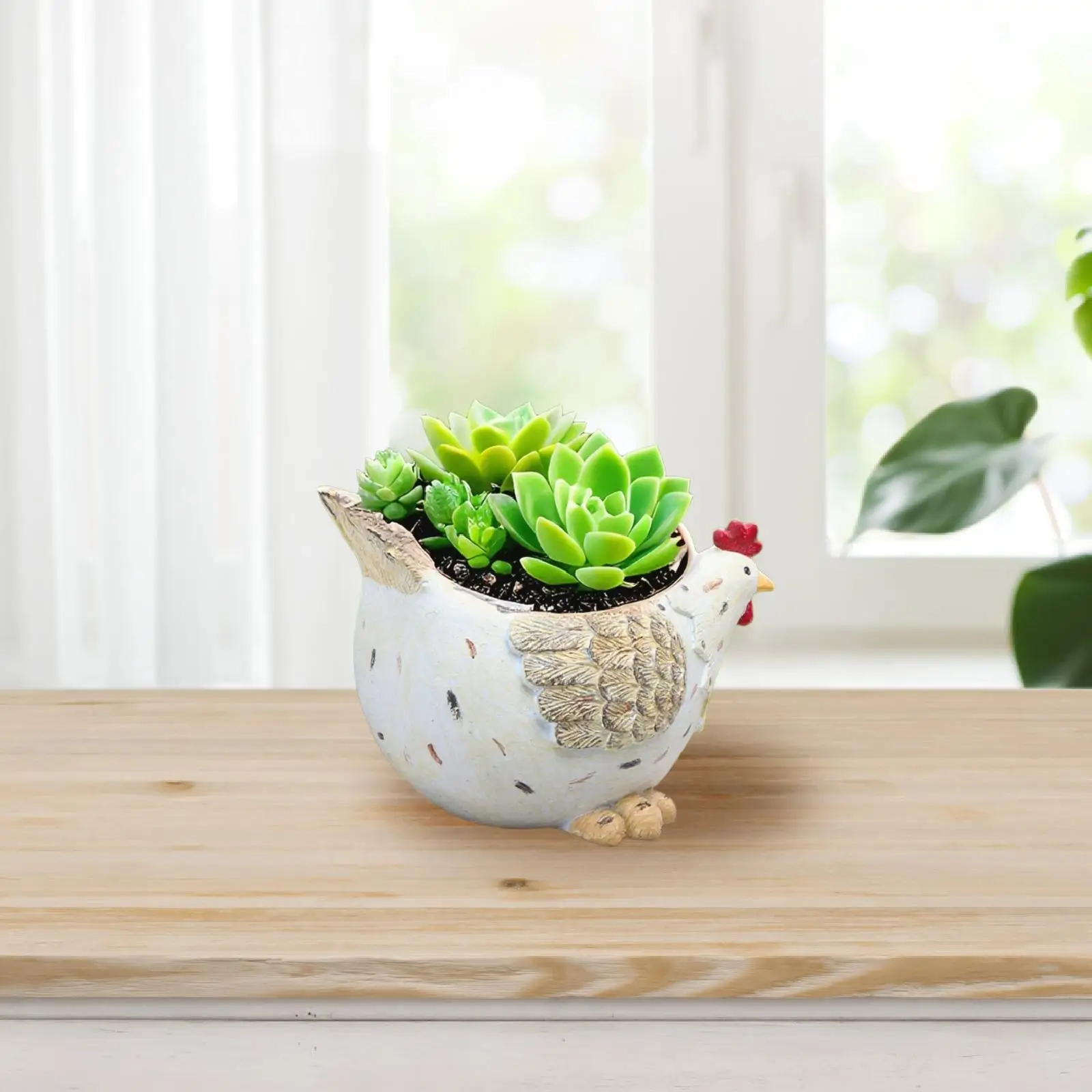 Chicken Statue Planter Display Gift Plant Container Miniature Vase Hen Flowerpot for Desk Garden Windowsill Shelf Thanksgiving