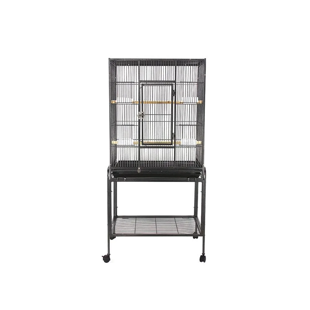 

53 Inch Bird Cage with Wooden Perches, Standing Wrought Iron Birdcage Large Parrot Flight Bird Cage with Rolling Stand Birdcages