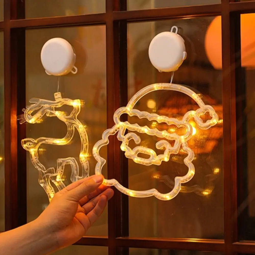 Warm Light Christmas LED Light LED Decorative Lamp Battery Operated Santa Hanging Ornaments Hanging Design Suction Cup