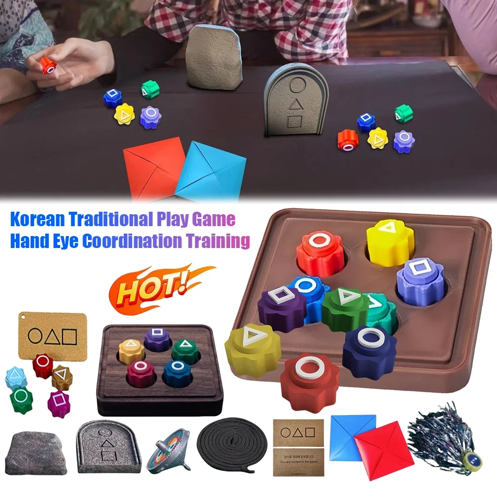 Korean Traditional Folk Game Kit With 3D Printing Square Circle Triangle Stone Dice Set Family Party Game Gifts Halloween Props