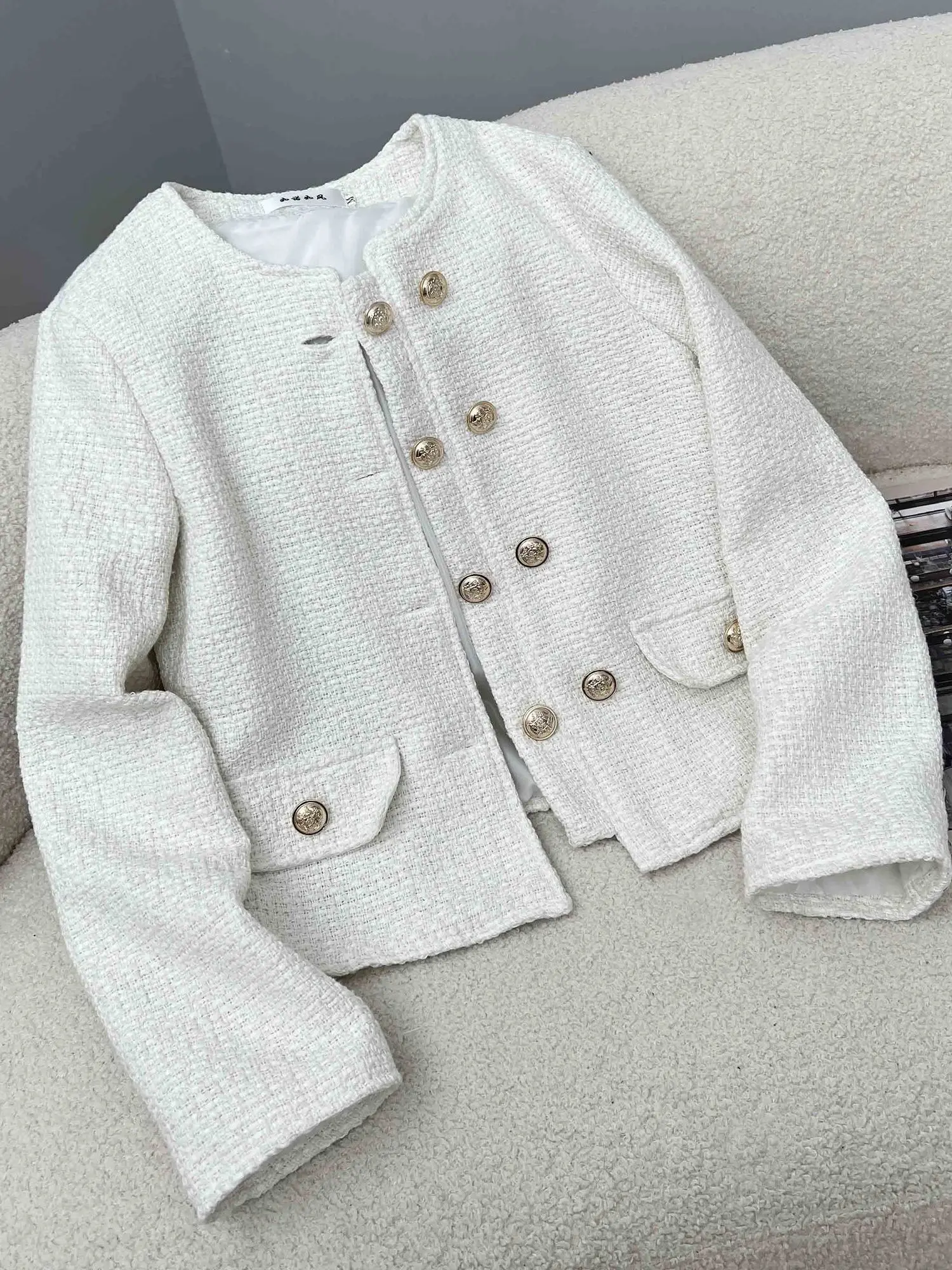 

Faionable ort Outerwear Women's Ele Perfume Sle Spring Autumn Anti-Wind Long Sve Button Closure Straight Cut Coat