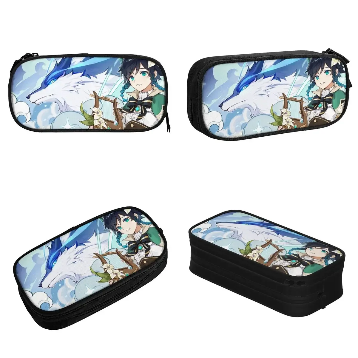 Genshin Impact Venti Dvalin Pencil Case Fashion Anime Pen Box Bags Student Big Capacity Office Gift Pencilcases