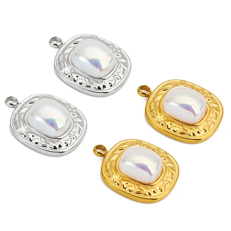 

4pcs Stainless Steel Natural Pearl Square Charm Pendant for DIY Bracelets Necklace Earrings Luxury Jewelry Making Accessories