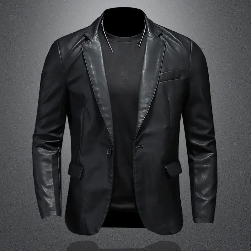 

New Men's Slim Fit PU Leather Jaets Casual Motorcycle Coats Long Sle Youthful Vitali Design Fake Leather Coat
