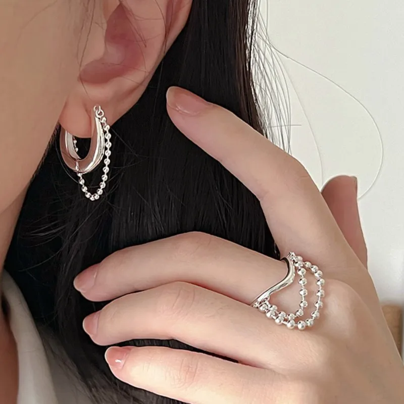 

Sam Pand 925 Sterling Silver Arc Beads Earrings for Women Punk Creative Design Versatile Classic Elegant Jewelry Gift Dropship