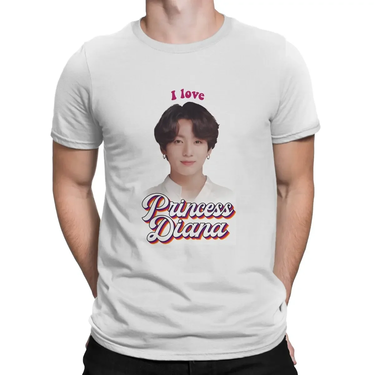 JungKook TUJUH Short Sleeve Tee Shirt Princess Diana Jungkook Kpop Retro Meme T-Shirt for Men Round Collar Pure Cotton T Shirt